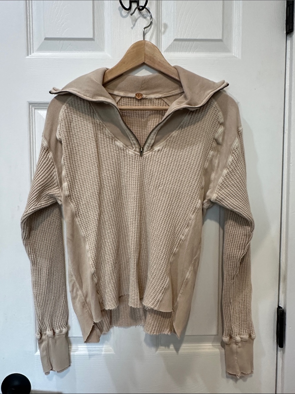 Free People Cream Textured Knit Cardigan with Branded Button